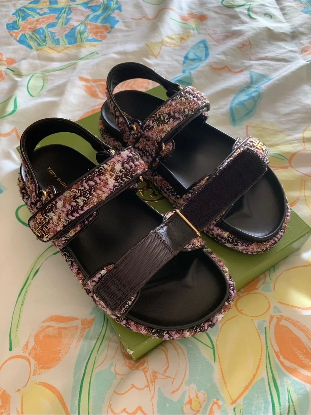 Tory Burch  Kira Sport sandal -Tweed-   Color Rosa -Multi/Cocoa